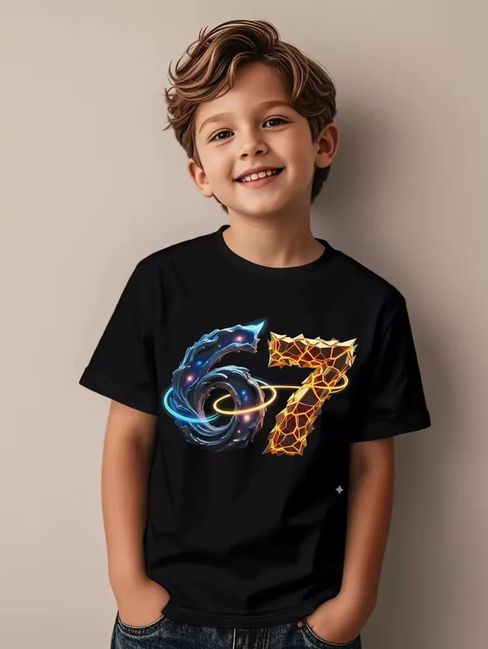 67 Number T-Shirt for Kids Funny Digital 3D Print Summer Short Sleeve Tee Loose Comfortable Tops Streetwear Fashion Kids Clothes