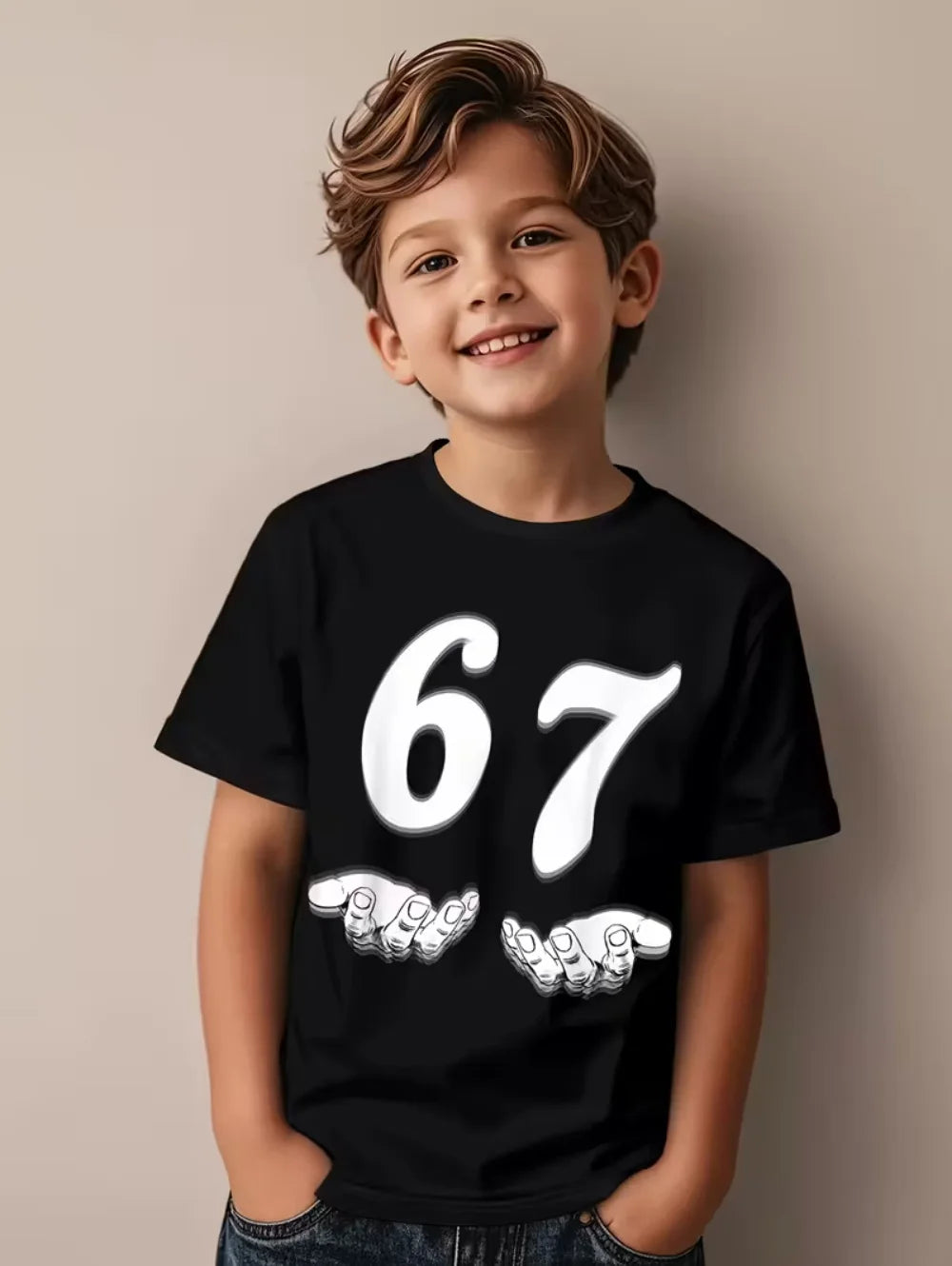 67 Number T-Shirt for Kids Funny Digital 3D Print Summer Short Sleeve Tee Loose Comfortable Tops Streetwear Fashion Kids Clothes