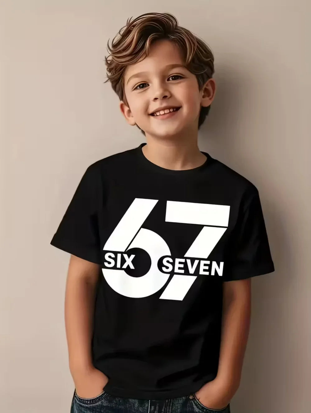 67 Number T-Shirt for Kids Funny Digital 3D Print Summer Short Sleeve Tee Loose Comfortable Tops Streetwear Fashion Kids Clothes