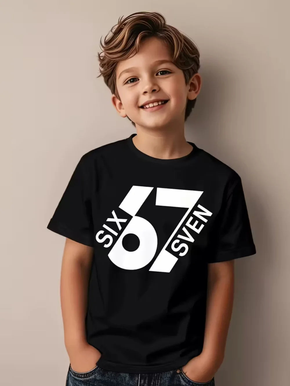 67 Number T-Shirt for Kids Funny Digital 3D Print Summer Short Sleeve Tee Loose Comfortable Tops Streetwear Fashion Kids Clothes