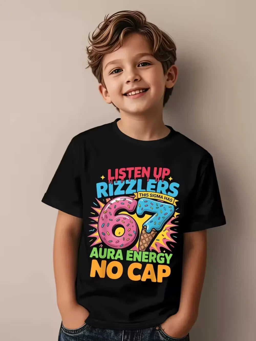 67 Number T-Shirt for Kids Funny Digital 3D Print Summer Short Sleeve Tee Loose Comfortable Tops Streetwear Fashion Kids Clothes