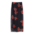 Elegantes Maxikleid mit roten Rosen – Schwarzes Blumenkleid mit Peplum