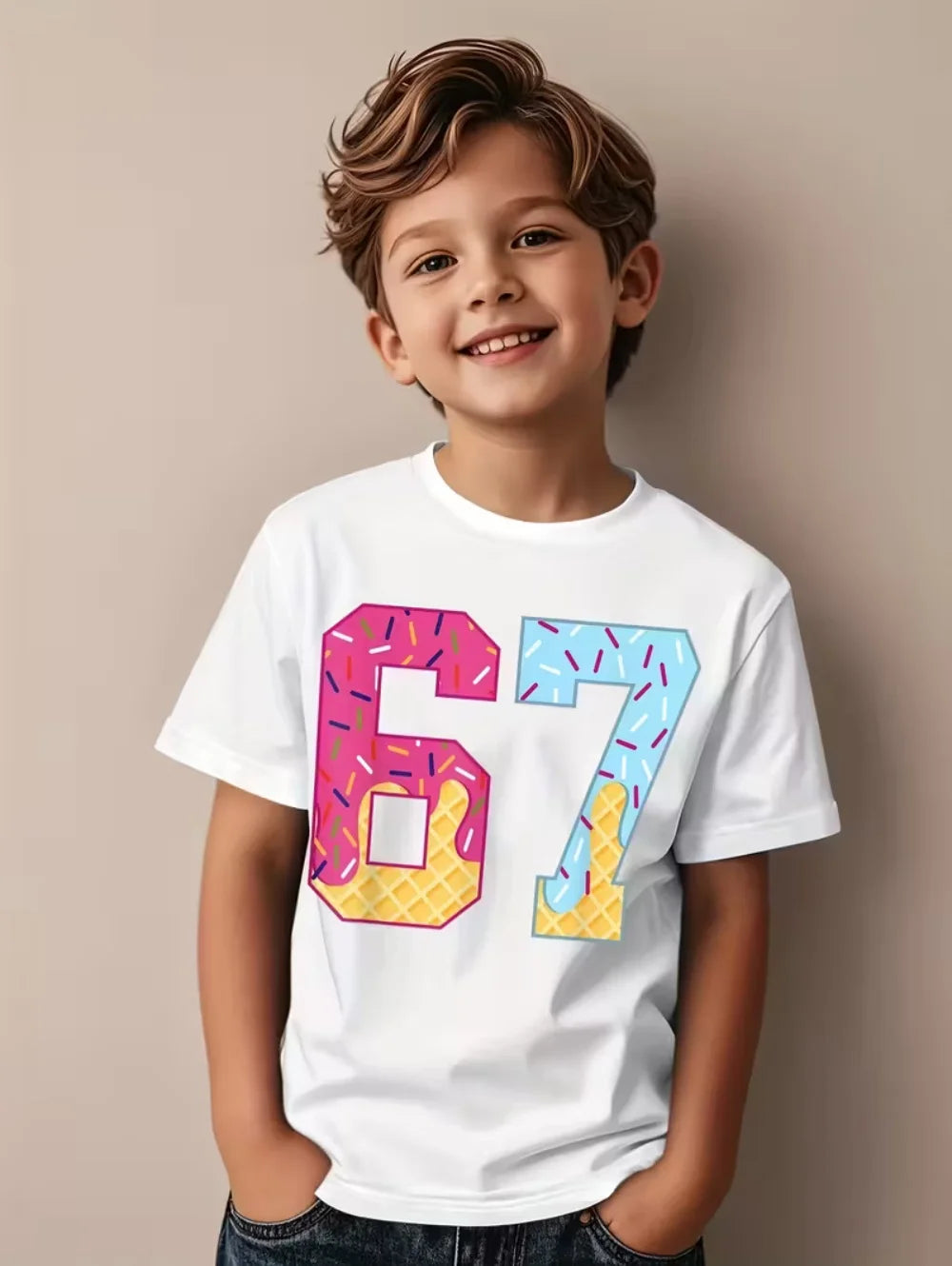 67 Number T-Shirt for Kids Funny Digital 3D Print Summer Short Sleeve Tee Loose Comfortable Tops Streetwear Fashion Kids Clothes