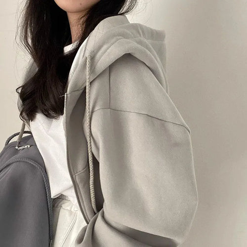 Damen Cropped Hoodie mit Reißverschluss – Oversize Zip-Up Kapuzenjacke Streetwear