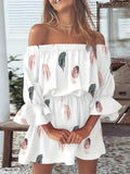 Boho Off-Shoulder Sommerkleid Damen – Lockeres Strandkleid mit Print & Volantärmeln