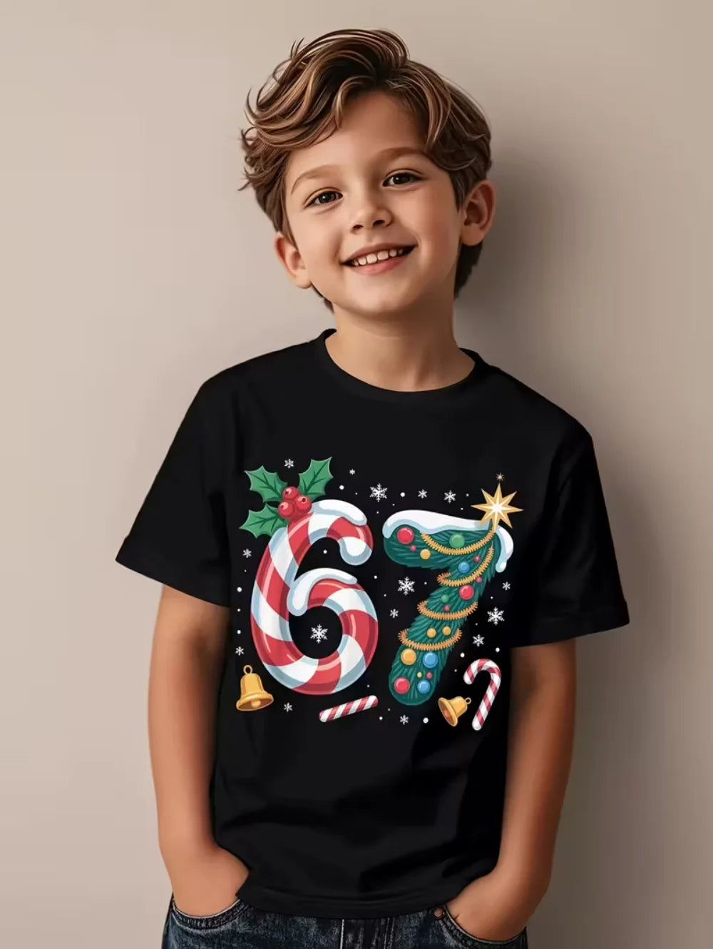 67 Number T-Shirt for Kids Funny Digital 3D Print Summer Short Sleeve Tee Loose Comfortable Tops Streetwear Fashion Kids Clothes