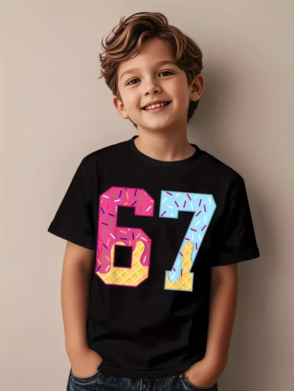 67 Number T-Shirt for Kids Funny Digital 3D Print Summer Short Sleeve Tee Loose Comfortable Tops Streetwear Fashion Kids Clothes