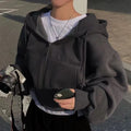 Damen Cropped Hoodie mit Reißverschluss – Oversize Zip-Up Kapuzenjacke Streetwear