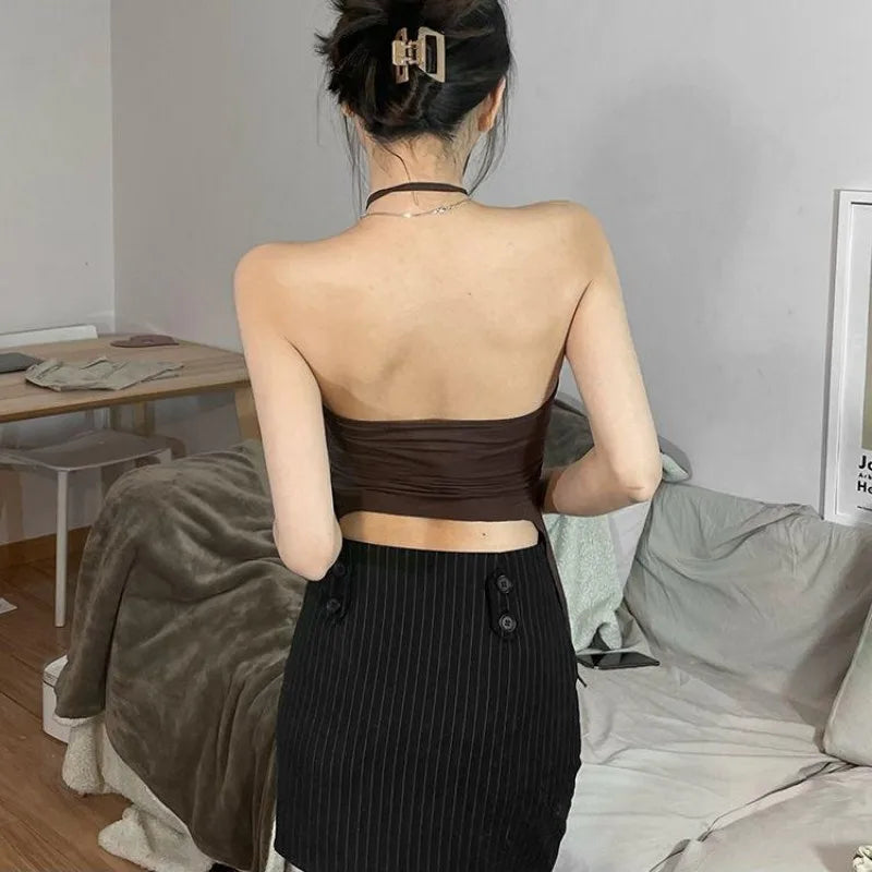 Damen Halter Top mit Schnürung – Sexy Rüschen Corsagen Top Sommer Outfit