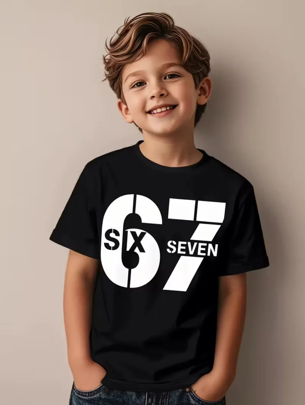 67 Number T-Shirt for Kids Funny Digital 3D Print Summer Short Sleeve Tee Loose Comfortable Tops Streetwear Fashion Kids Clothes