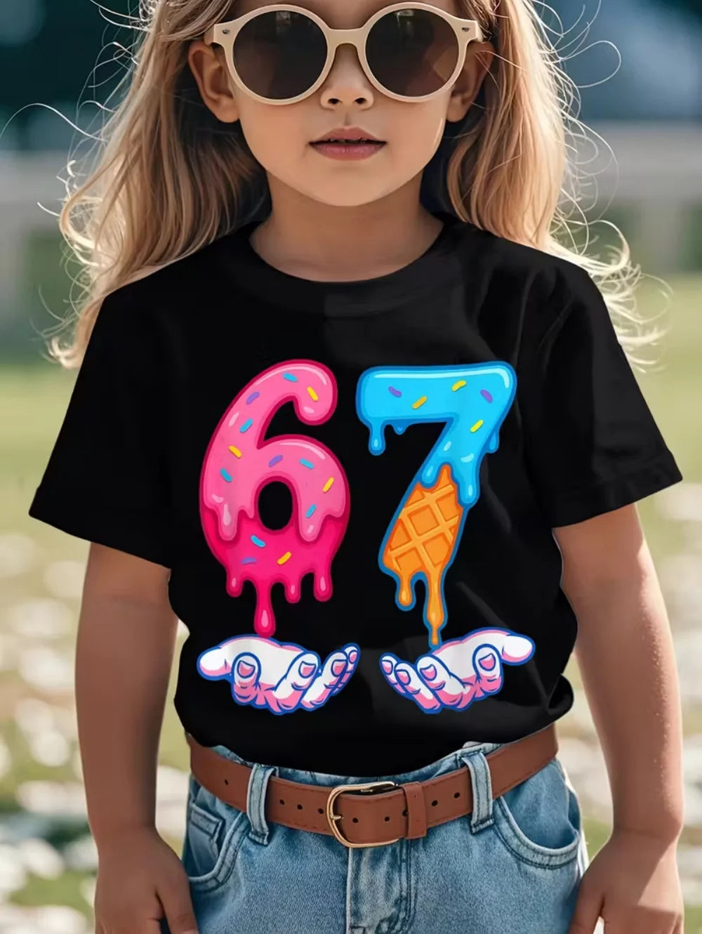 67 Number T-Shirt for Kids Funny Digital 3D Print Summer Short Sleeve Tee Loose Comfortable Tops Streetwear Fashion Kids Clothes