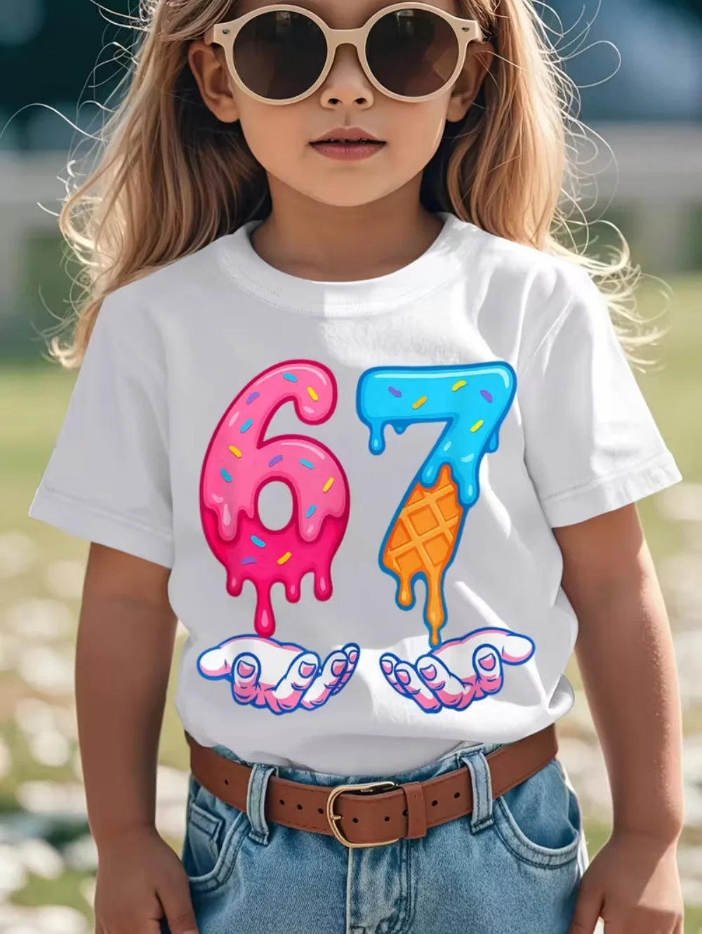 67 Number T-Shirt for Kids Funny Digital 3D Print Summer Short Sleeve Tee Loose Comfortable Tops Streetwear Fashion Kids Clothes
